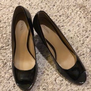 Black Patent Peep Toe Heels